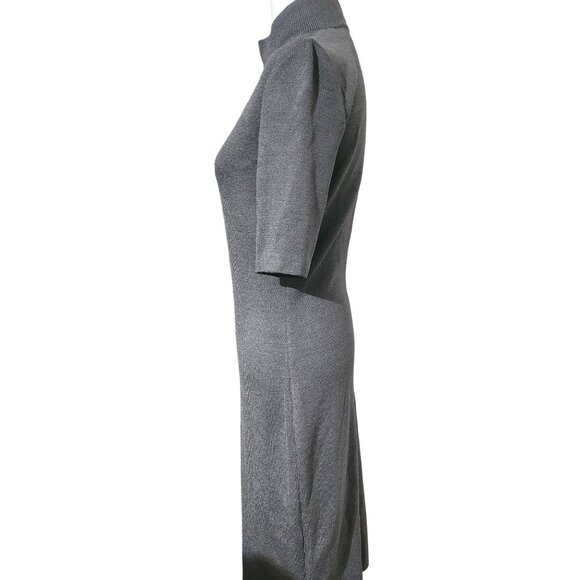 St. John Gray Knit Mock Neck Short Sleeve Dress Size 4 Back Zipper Closure Time - Picture 2 of 8